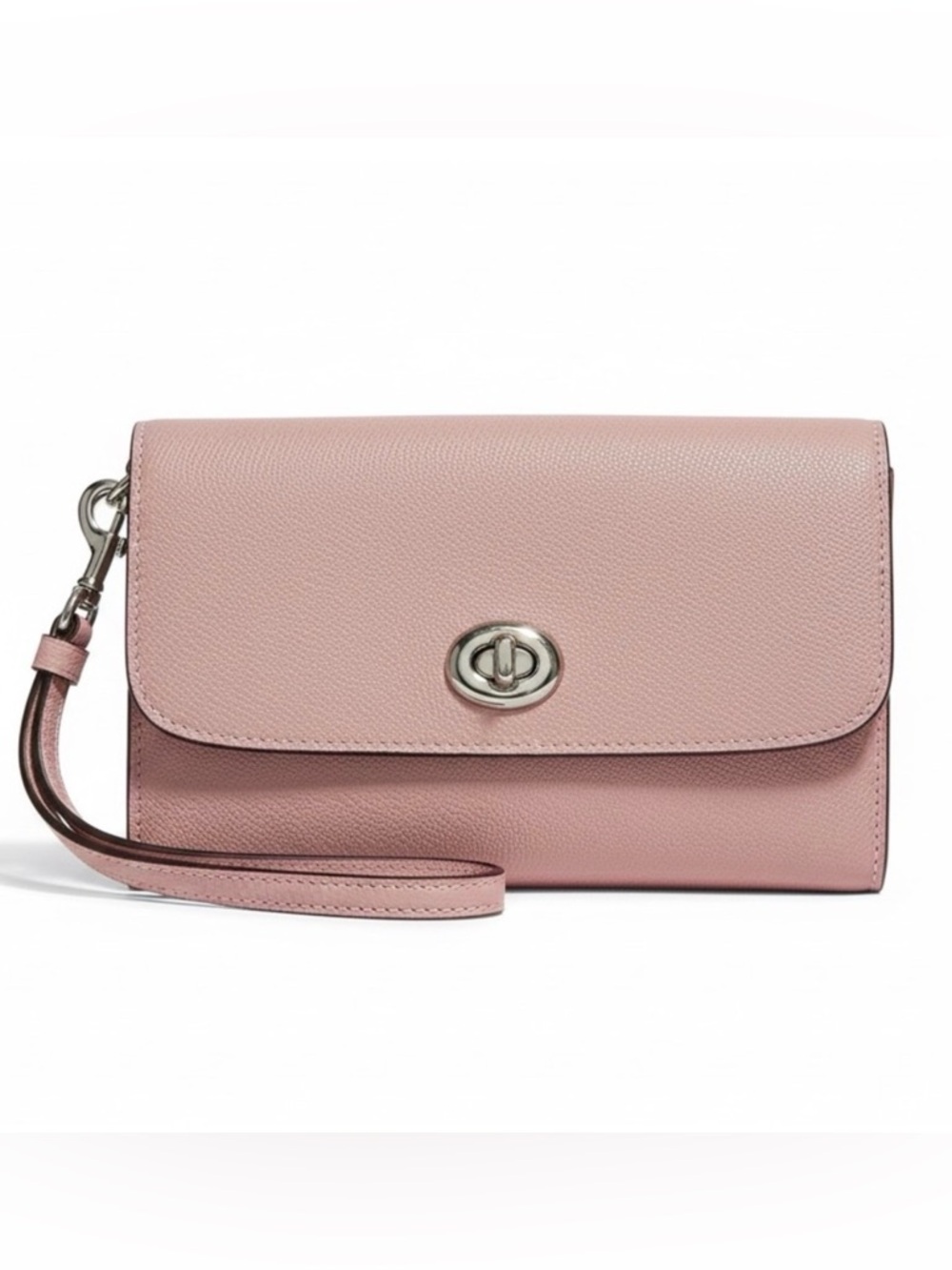 Coach Large Pink Pebbled Leather Turnlock Wristlet